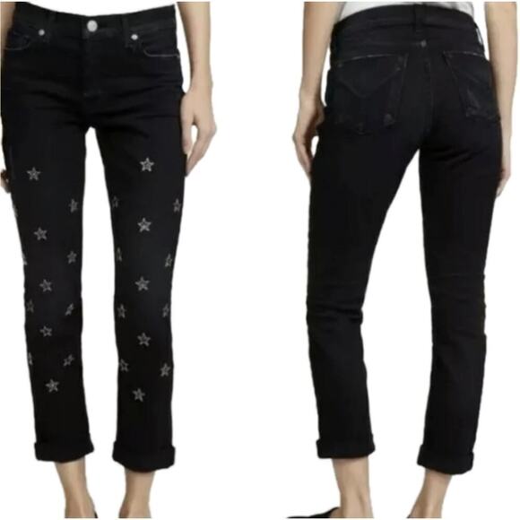 Hudson Jeans Riley Crop Edgy Grommet Distressed Black Denim Size 26 - Picture 2 of 10